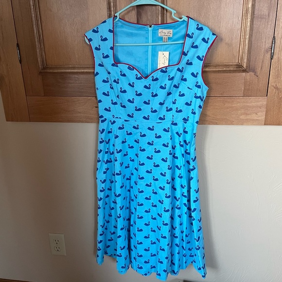 Lindy bop pin up blue swan pattern retro vintage style dance dress - Picture 5 of 11